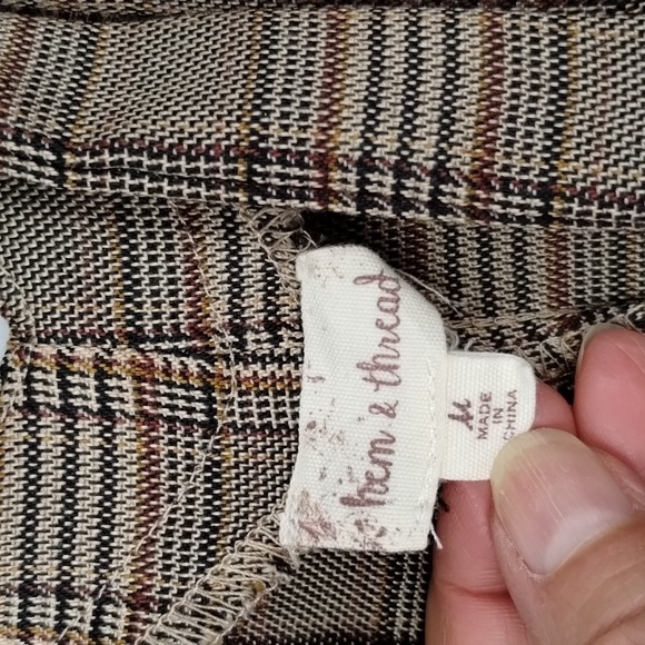 Hem & Thread Jumper Medium wide leg romper brown plaid side buttons - Picture 9 of 12